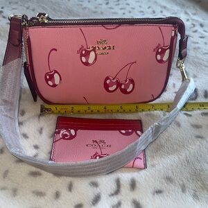 Super cute Pink Cherry Print Women's Bag and card pouch.